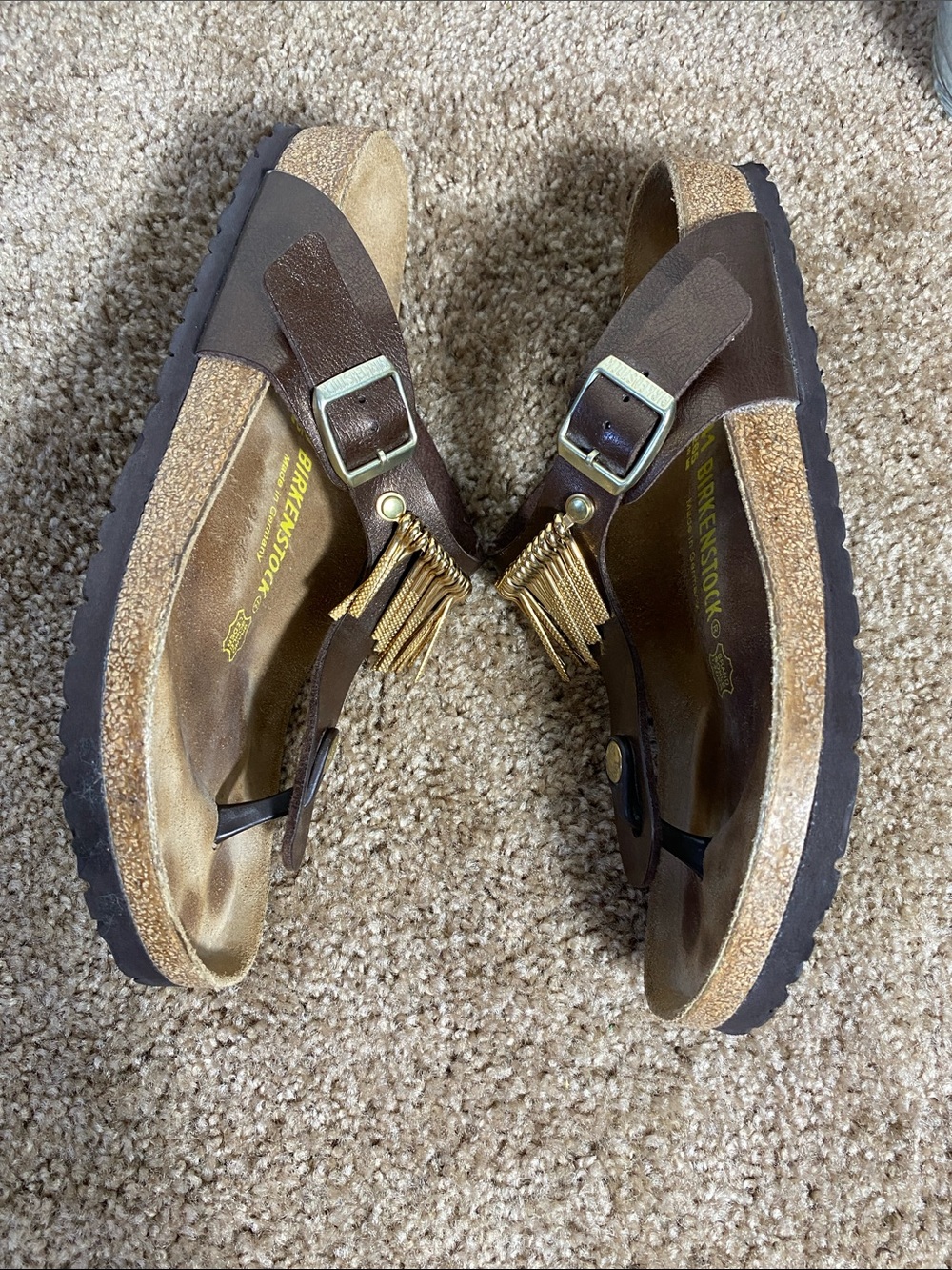 Birkenstock Women’s Gizeh Fringe Gold Graceful Toffee Sandals Size 41 - Picture 10 of 12